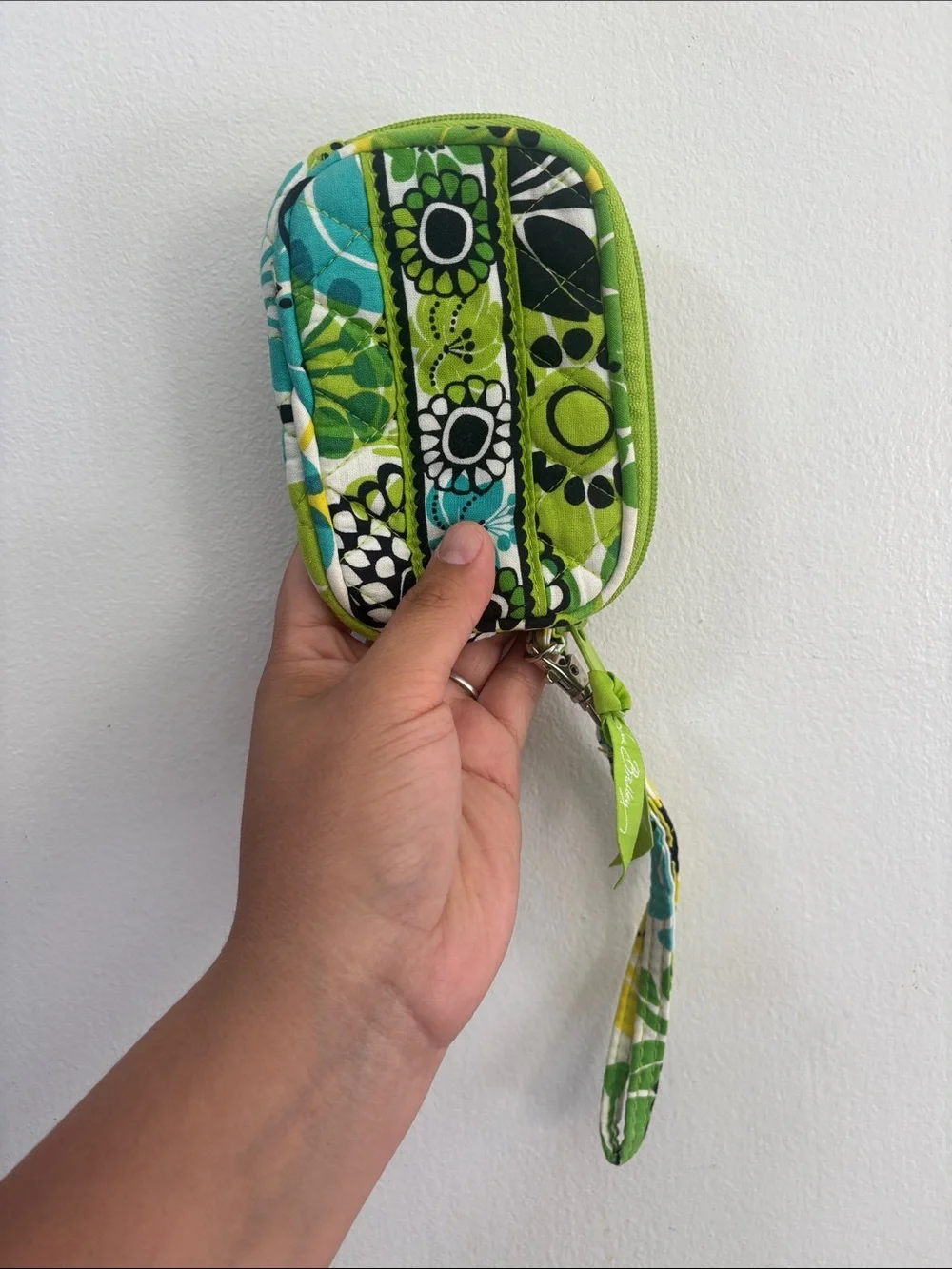 Vera Bradley Green Teal Floral Quilted Wristlet Set with Coin Pouch